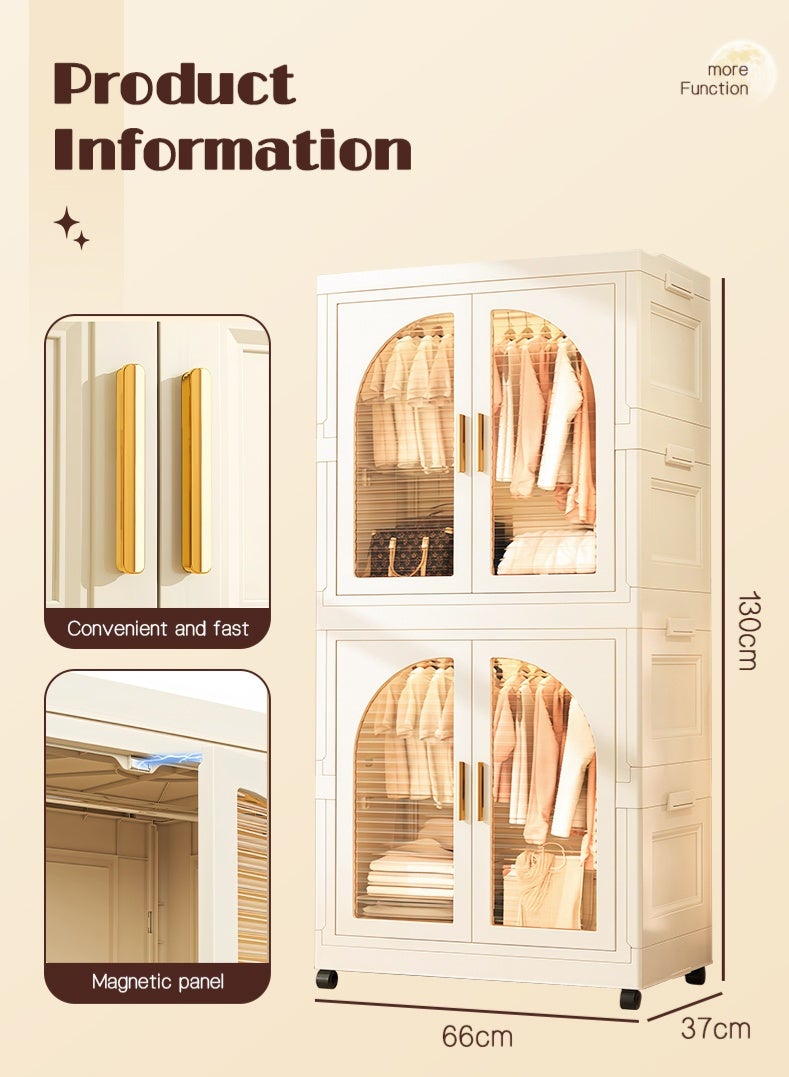 خزانة ملابس أطفال قابلة للتكديس، خزانة ملابس أطفال محمولة قابلة للطي مزودة بعجلات، خزانة تخزين كبيرة السعة مصنوعة من مادة البولي بروبيلين لغرفة النوم - Image 4
